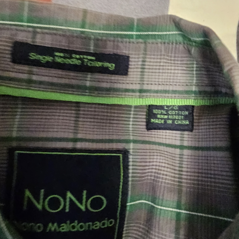 Nautica Short-Sleeve Plaid Button-Down Shirt - Gray with Green (#3) - Picture 3 of 7